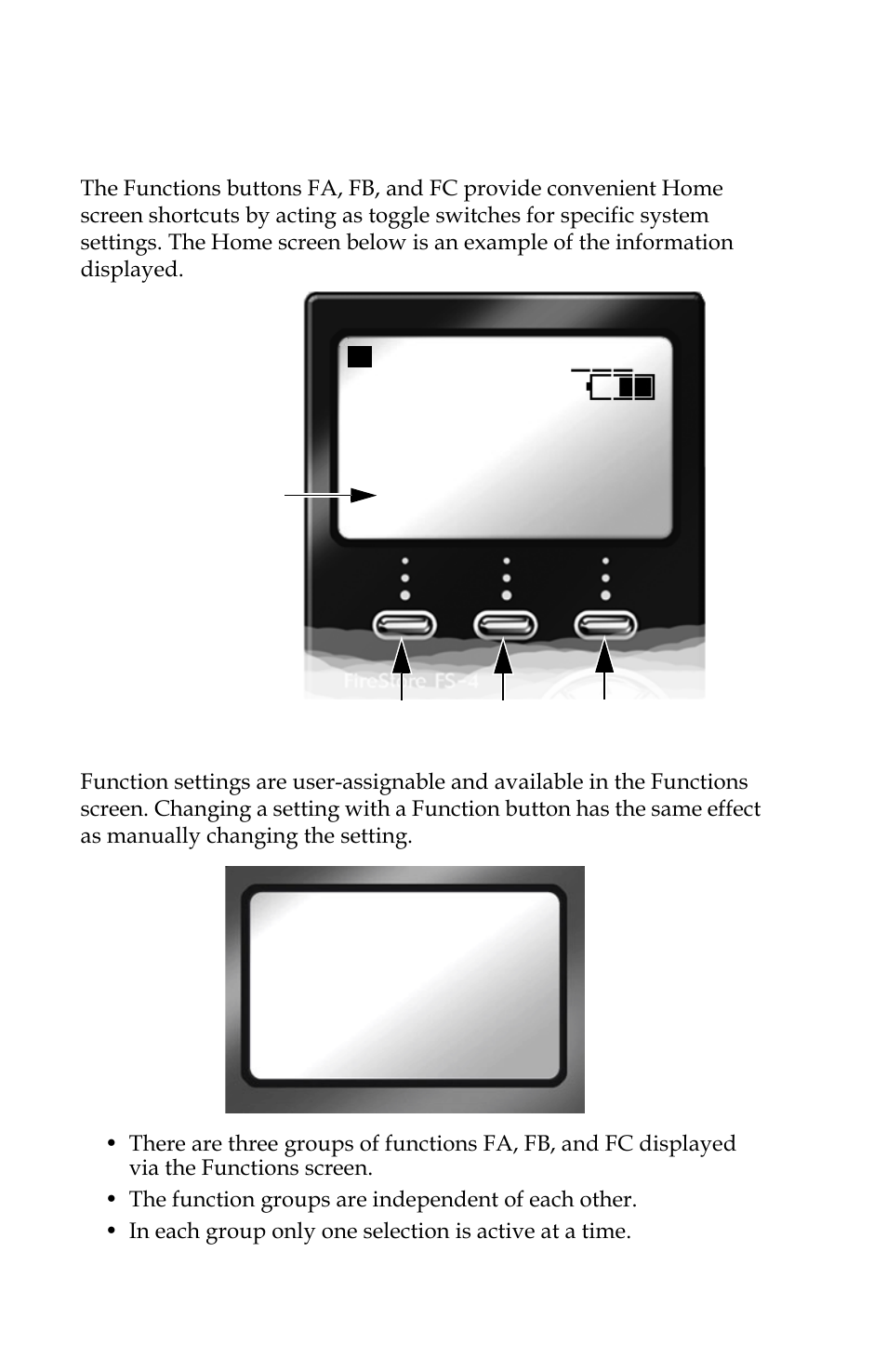 Functions screen, Functions, Screen | Refer to | Panasonic FS-100 User Manual | Page 84 / 154