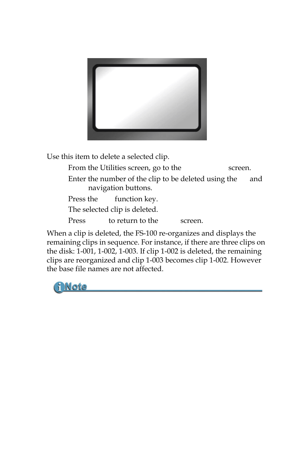 Delete clip, Delete clip clip 000 yes back | Panasonic FS-100 User Manual | Page 91 / 154