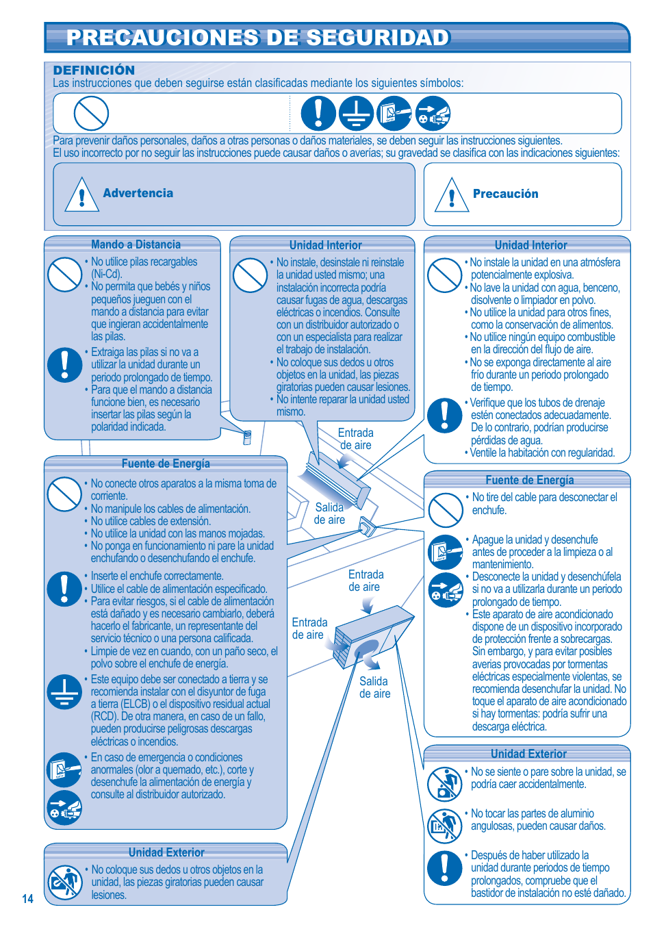 Precauciones de seguridad | Panasonic CS-C12JKD User Manual | Page 14 / 44