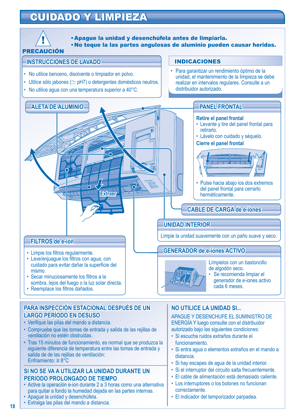 Cuidado y limpieza | Panasonic CS-C12JKD User Manual | Page 18 / 44