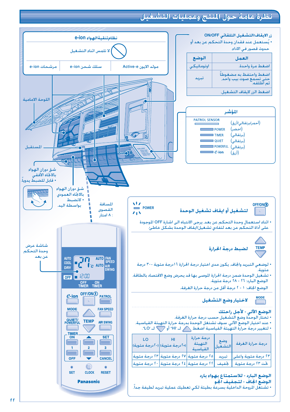 ﻞﻴﻐﺸﺘﻟا تﺎﻴﻠﻤﻋو ﺞﺘﻨﳌا لﻮﺣ ﺔﻣﺎﻋ ةﺮﻈﻧ | Panasonic CS-C12JKD User Manual | Page 22 / 44