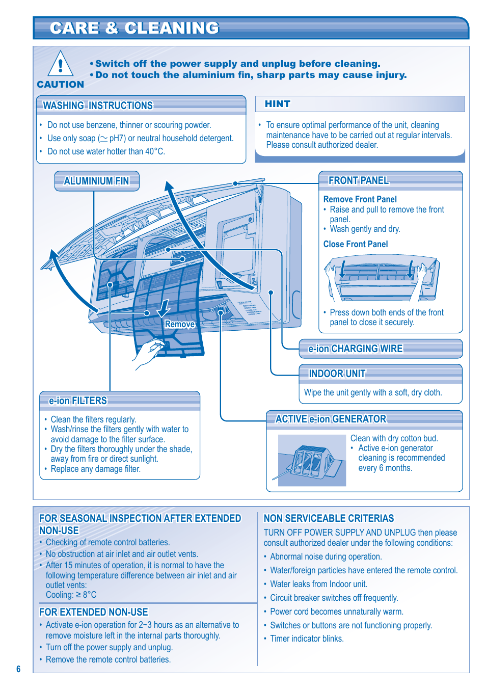 Care & cleaning | Panasonic CS-C12JKD User Manual | Page 6 / 44