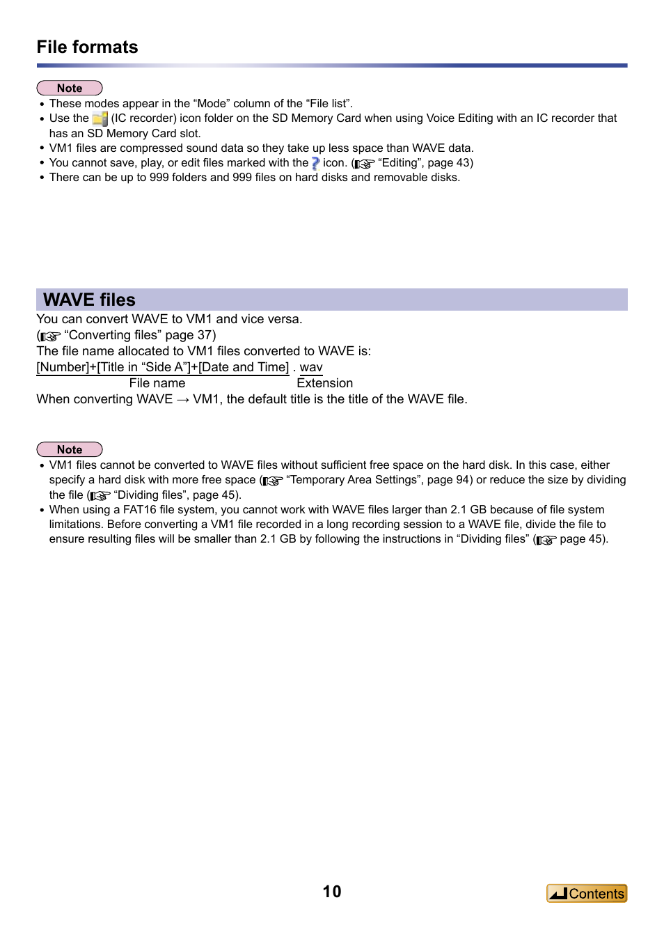 Wave files, File formats | Panasonic -eng User Manual | Page 10 / 132