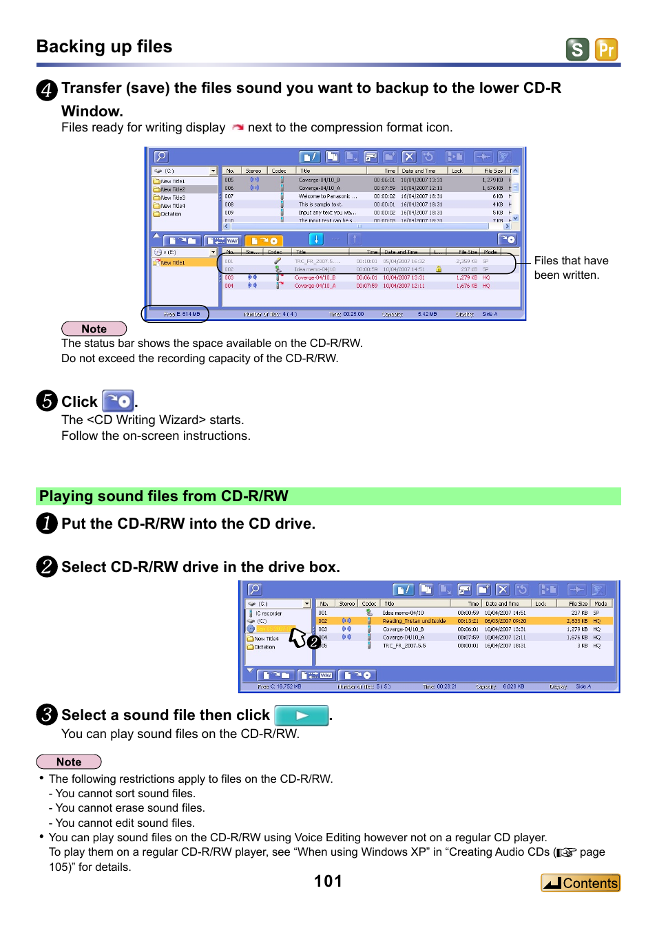 Backing up files | Panasonic -eng User Manual | Page 101 / 132