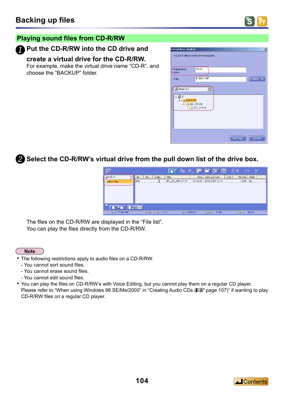 Backing up files | Panasonic -eng User Manual | Page 104 / 132