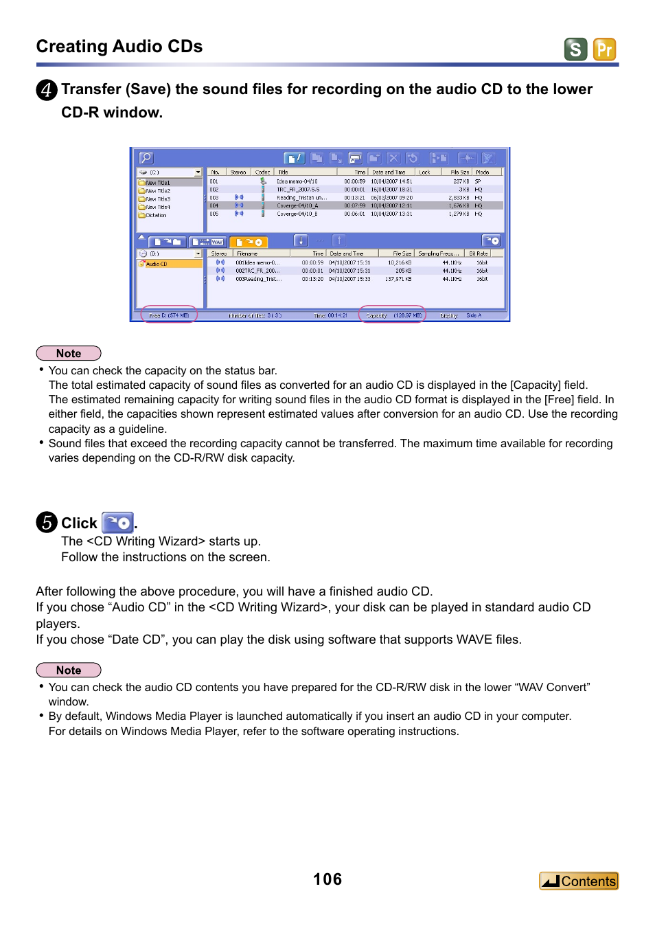 Creating audio cds, Click | Panasonic -eng User Manual | Page 106 / 132