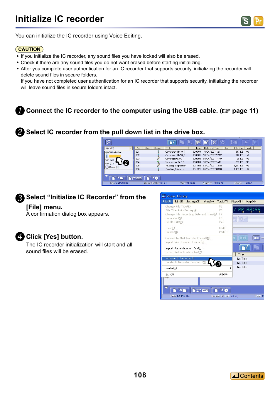 Initialize ic recorder | Panasonic -eng User Manual | Page 108 / 132