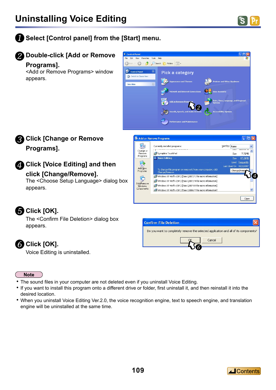 Uninstalling voice editing | Panasonic -eng User Manual | Page 109 / 132