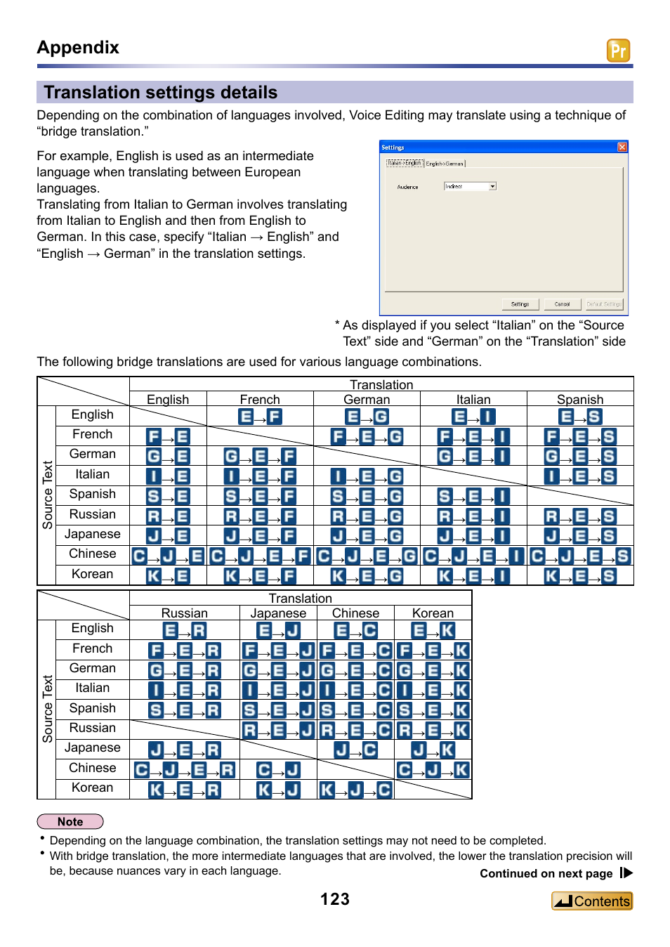 Translation settings details, Appendix translation settings details | Panasonic -eng User Manual | Page 123 / 132