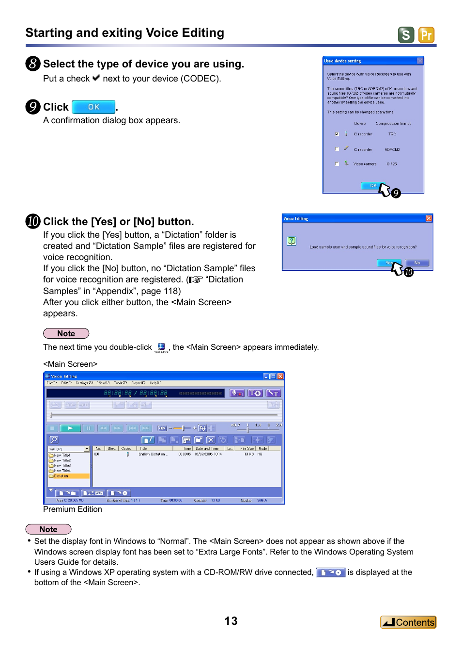 Starting and exiting voice editing, Select the type of device you are using, Click | Click the [yes] or [no] button | Panasonic -eng User Manual | Page 13 / 132