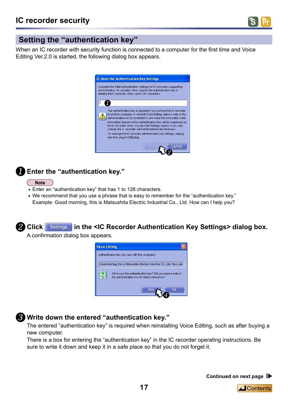 Setting the “authentication key | Panasonic -eng User Manual | Page 17 / 132