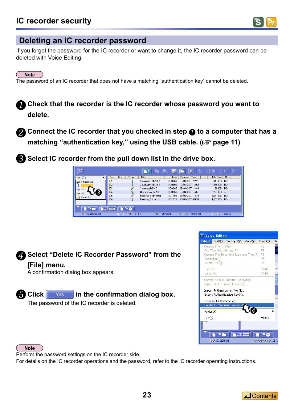 Deleting an ic recorder password | Panasonic -eng User Manual | Page 23 / 132