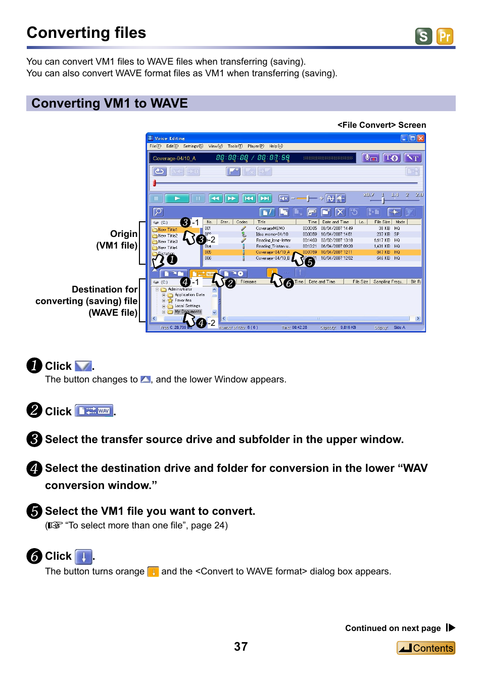 Converting files, Converting vm1 to wave | Panasonic -eng User Manual | Page 37 / 132