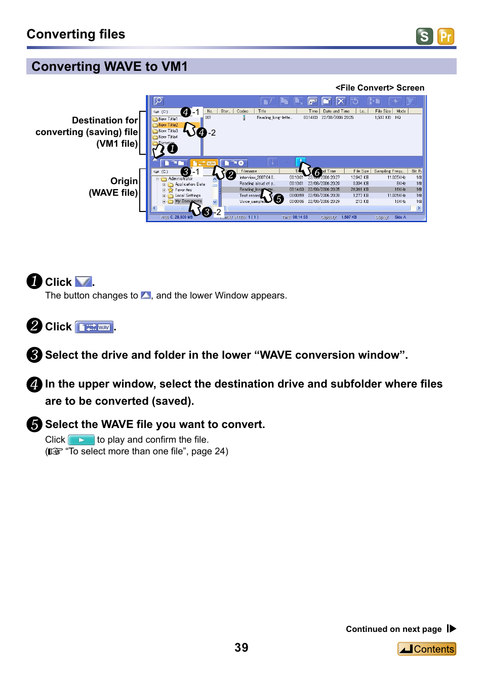Converting wave to vm1, Converting files | Panasonic -eng User Manual | Page 39 / 132