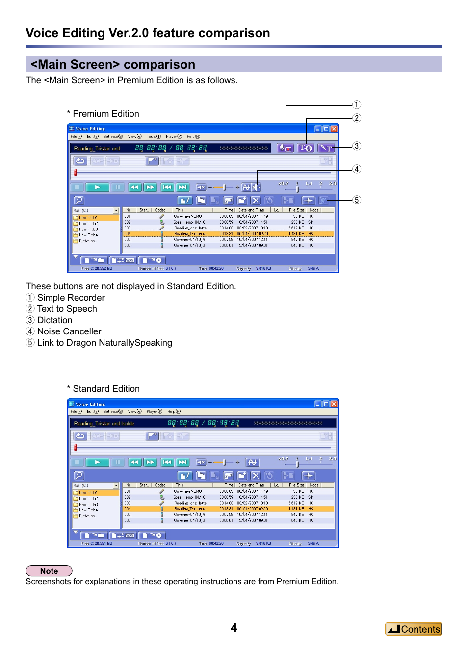 Main screen> comparison | Panasonic -eng User Manual | Page 4 / 132