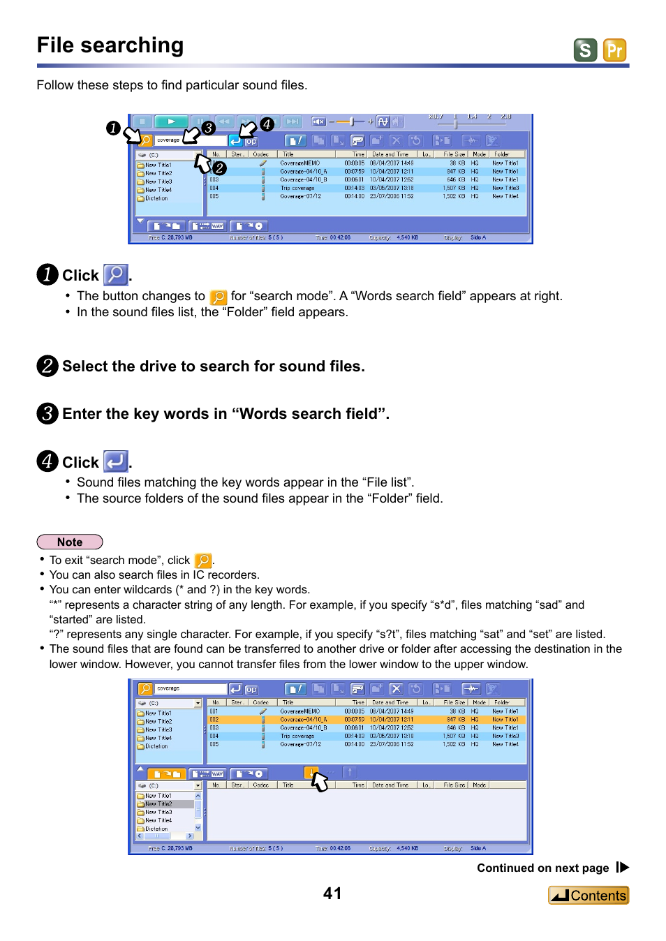 File searching | Panasonic -eng User Manual | Page 41 / 132