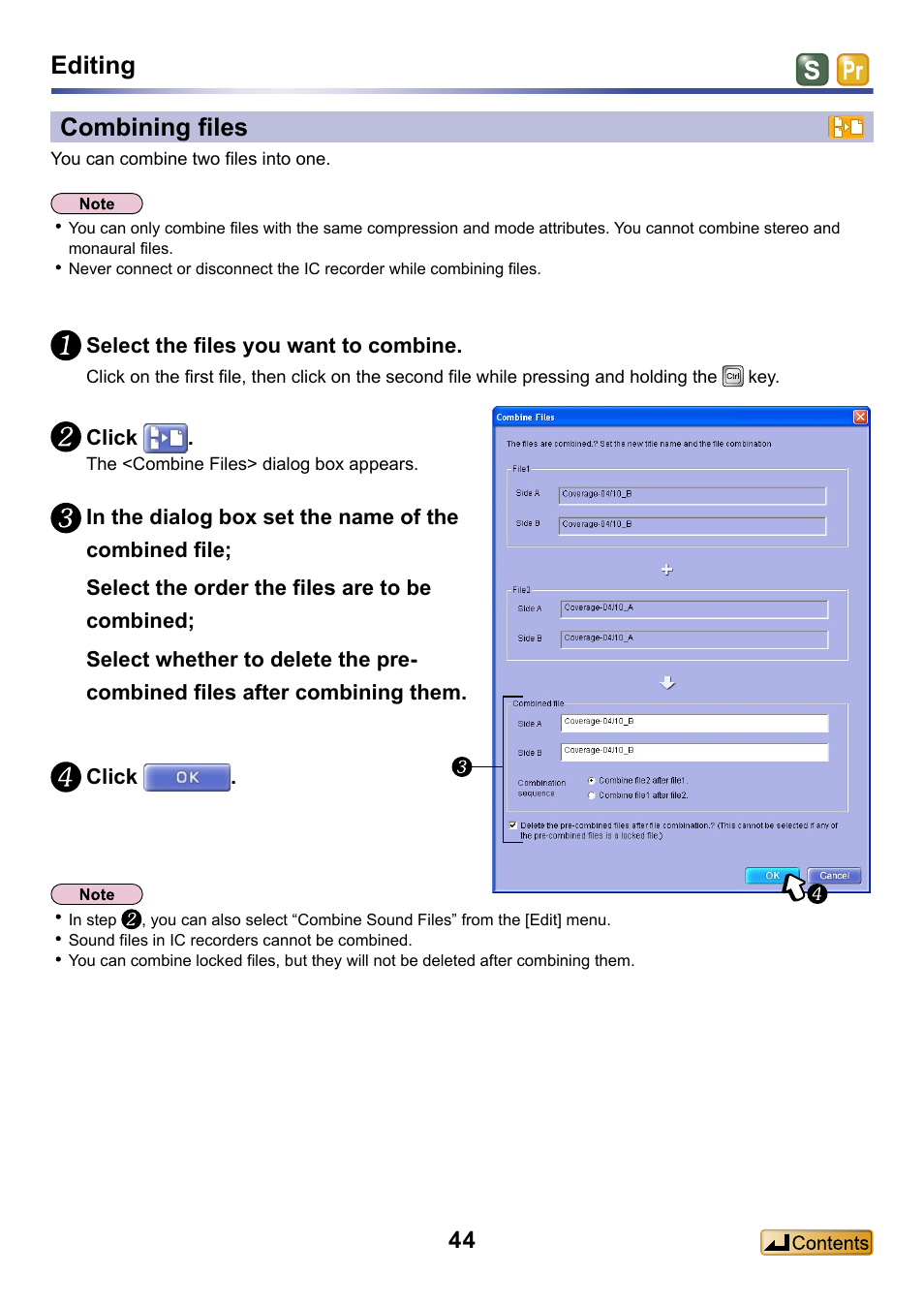 Combining files, Editing | Panasonic -eng User Manual | Page 44 / 132