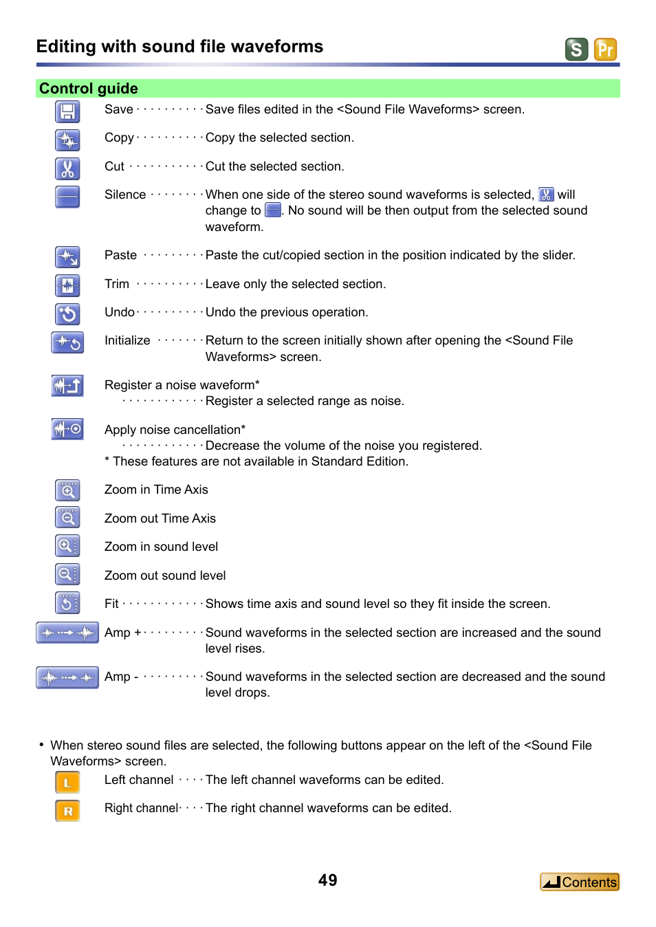 Editing with sound file waveforms, Control guide | Panasonic -eng User Manual | Page 49 / 132