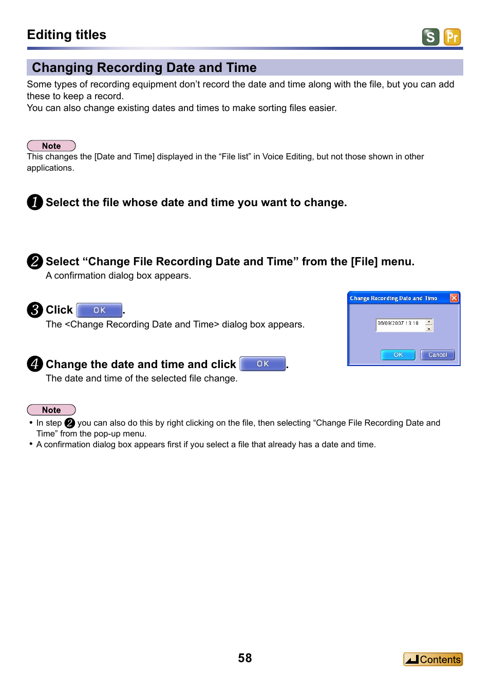 Changing recording date and time, Keep a record, See “changing recording date and time | Editing titles | Panasonic -eng User Manual | Page 58 / 132