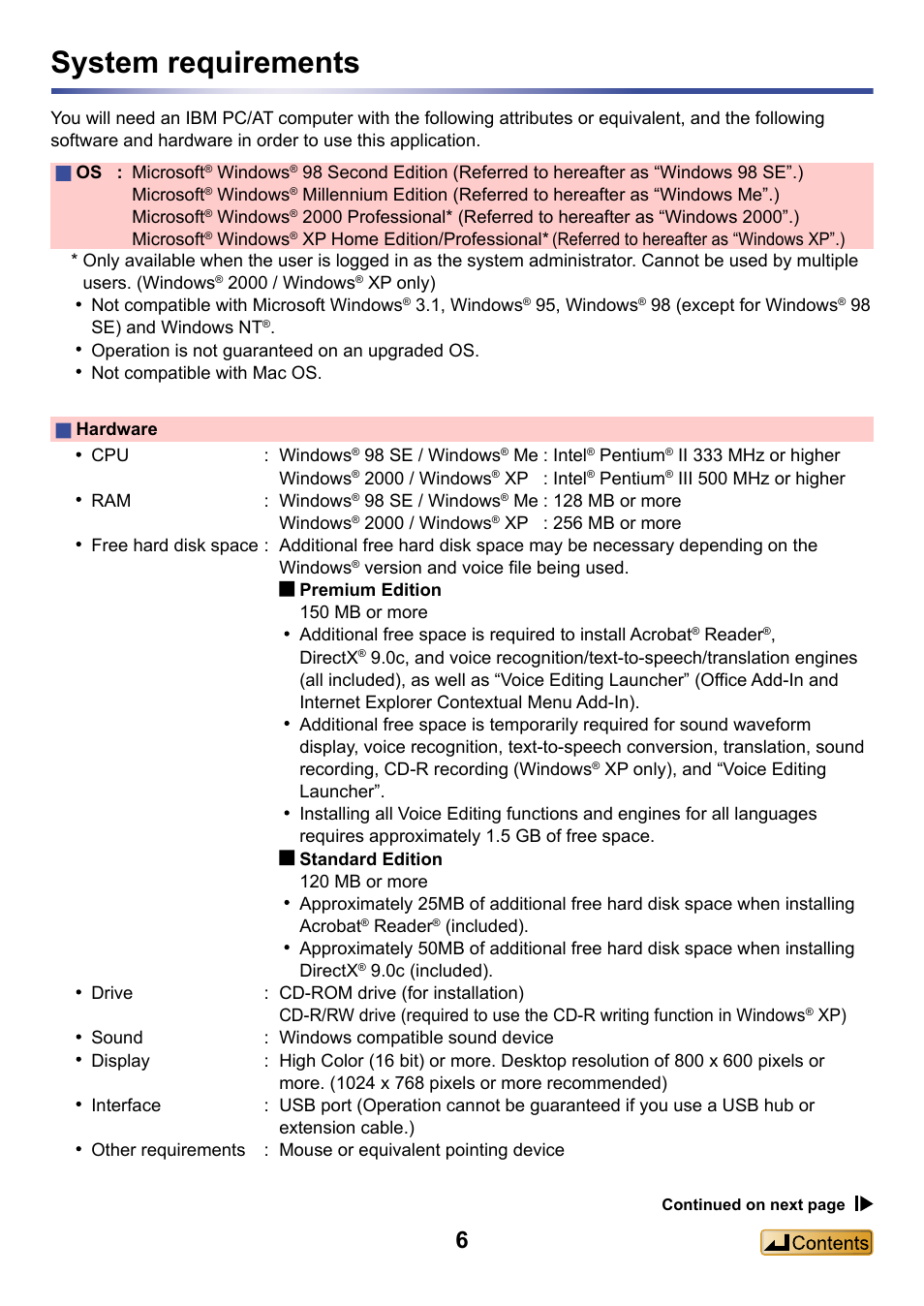 System requirements | Panasonic -eng User Manual | Page 6 / 132