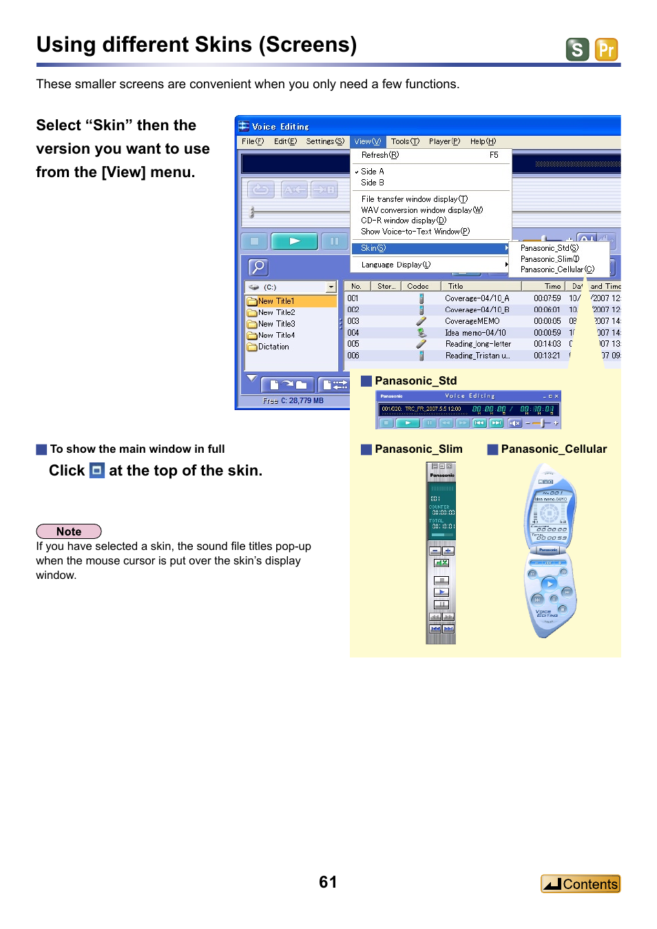 Using different skins (screens) | Panasonic -eng User Manual | Page 61 / 132