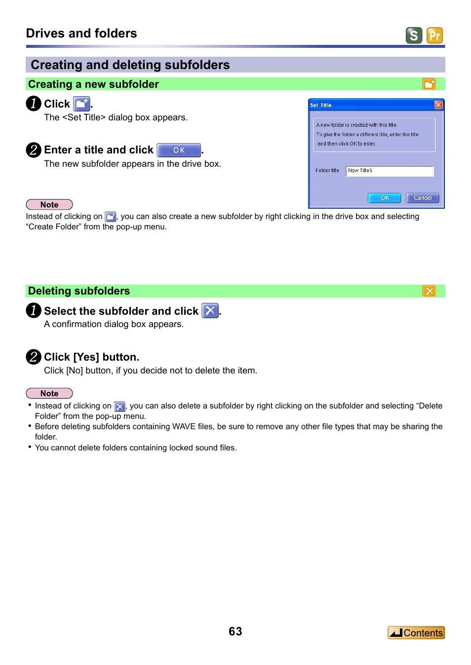Creating and deleting subfolders, Create folder | Panasonic -eng User Manual | Page 63 / 132