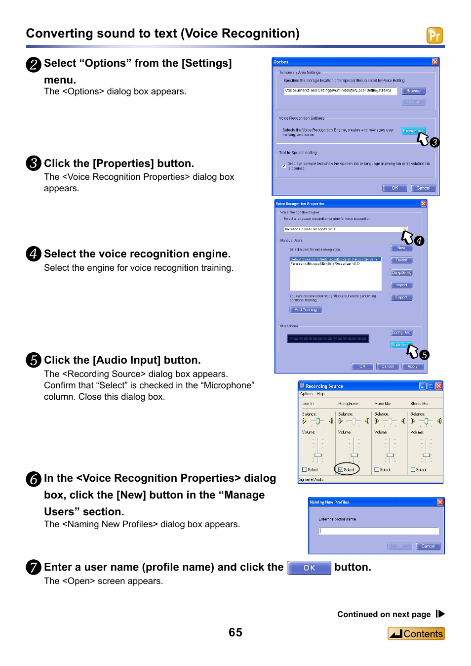 Converting sound to text (voice recognition) | Panasonic -eng User Manual | Page 65 / 132