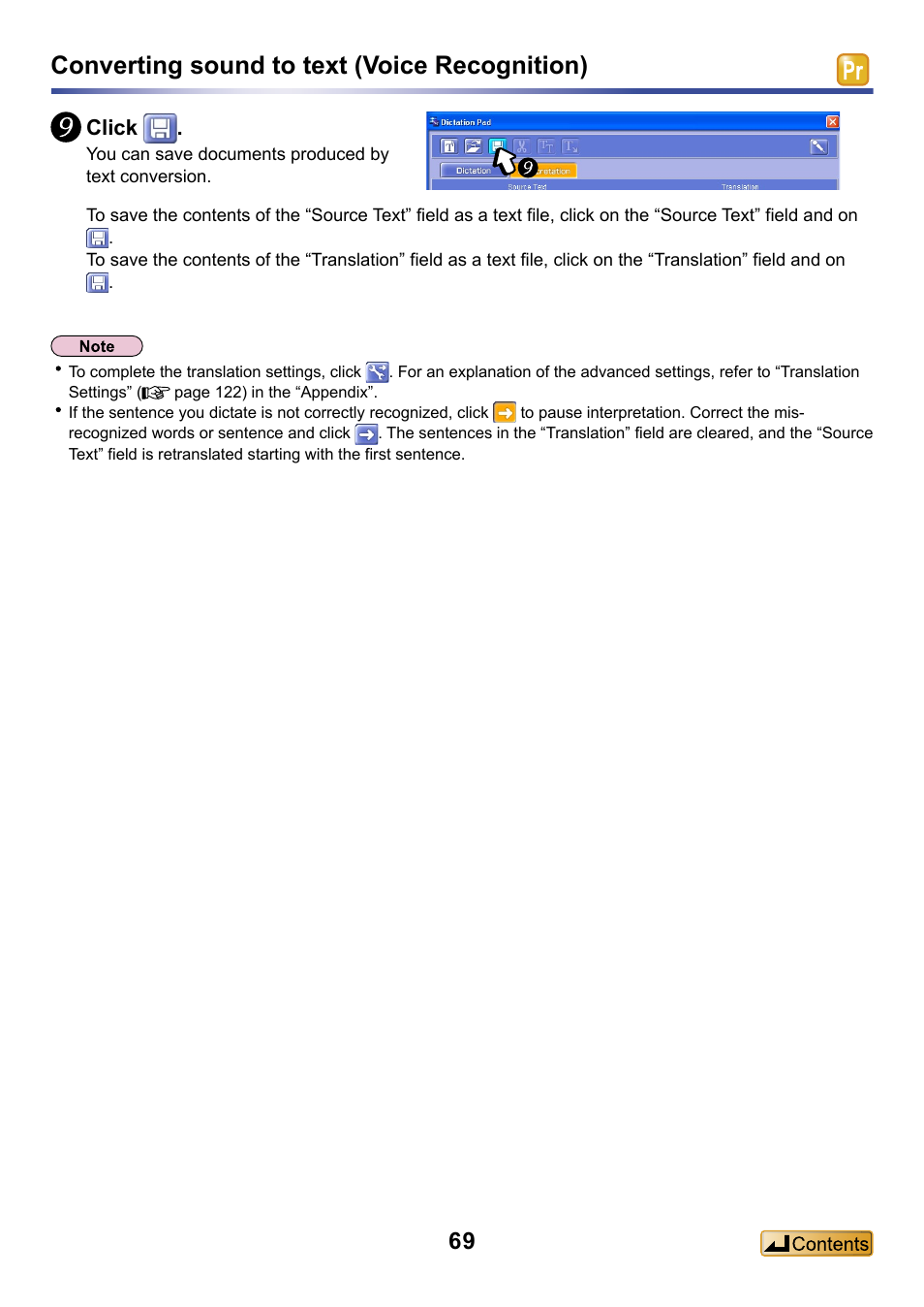 Converting sound to text (voice recognition), Click | Panasonic -eng User Manual | Page 69 / 132