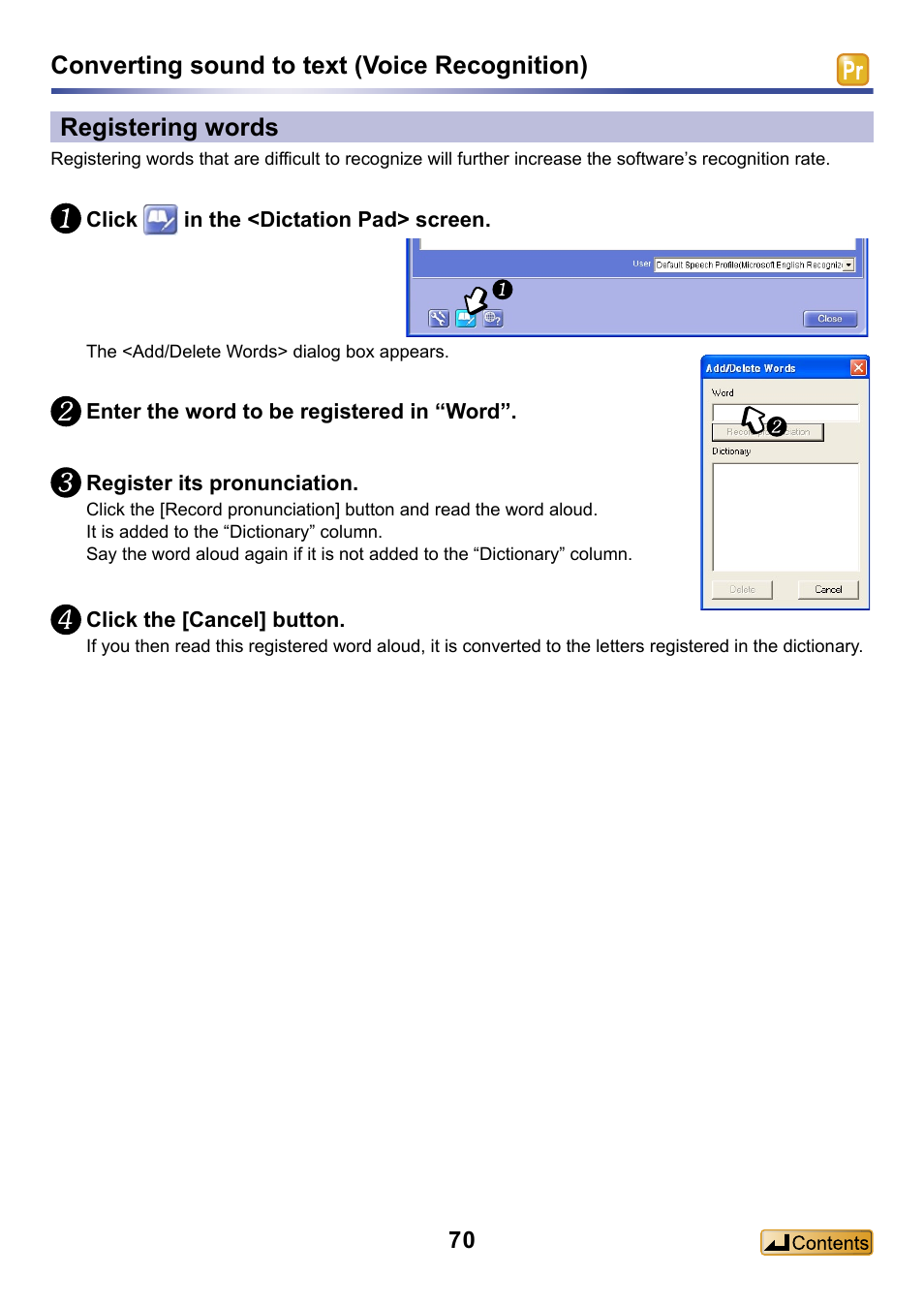 Registering words | Panasonic -eng User Manual | Page 70 / 132