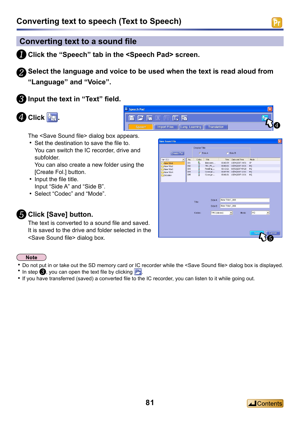 Converting text to a sound file | Panasonic -eng User Manual | Page 81 / 132