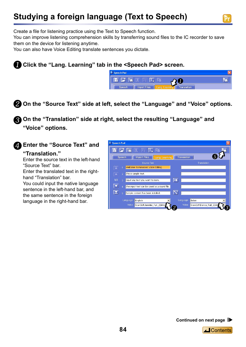 Studying a foreign language (text to speech), Confirm its contents while you are going out | Panasonic -eng User Manual | Page 84 / 132
