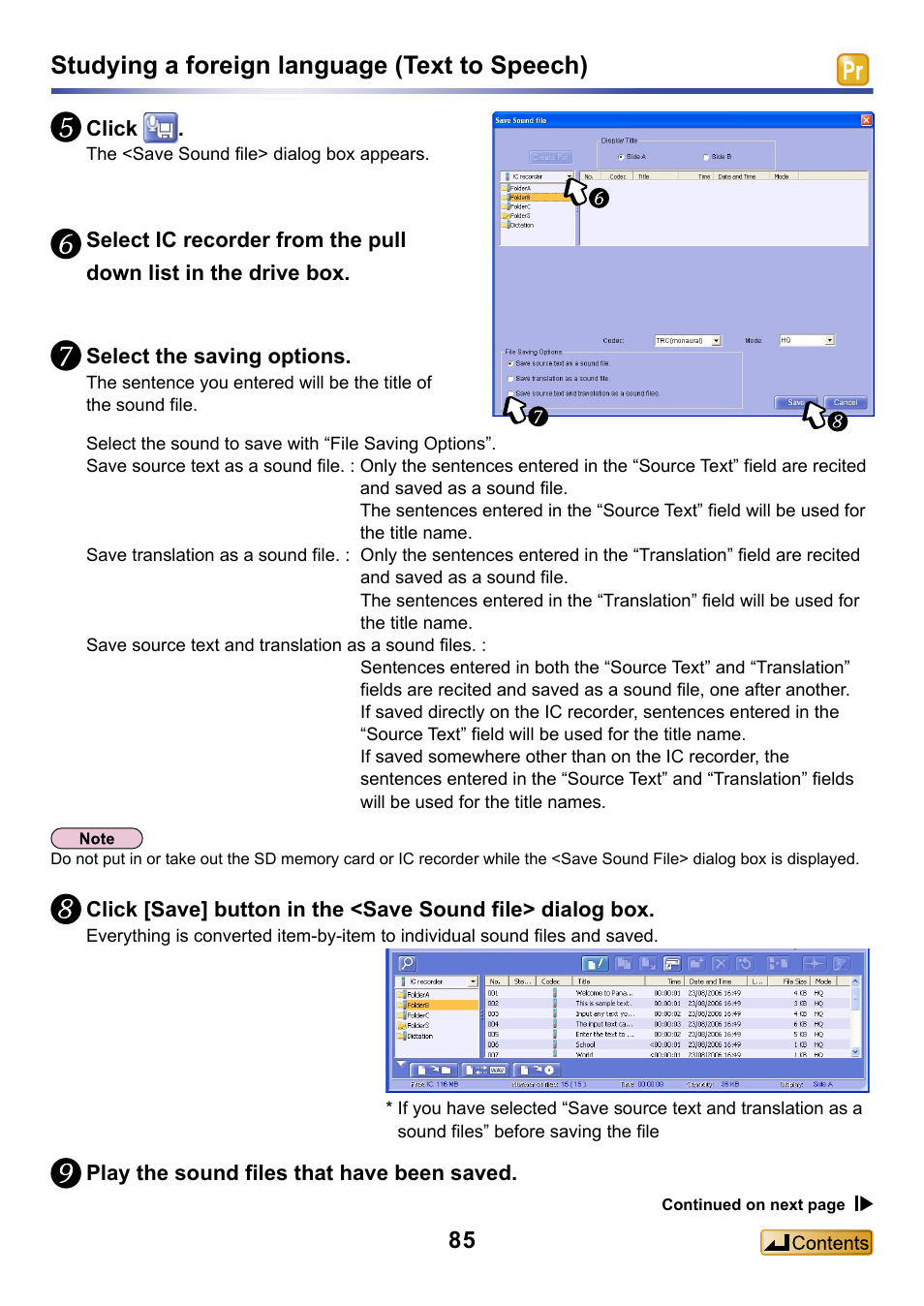 Studying a foreign language (text to speech) | Panasonic -eng User Manual | Page 85 / 132