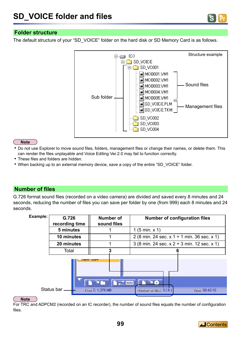 Sd_voice folder and files, Folder structure, Number of files | Panasonic -eng User Manual | Page 99 / 132