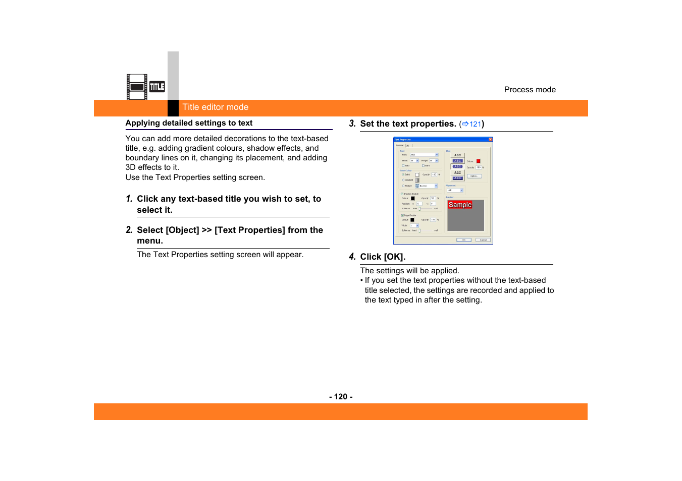 Applying detailed settings to text | Panasonic -eng User Manual | Page 120 / 249