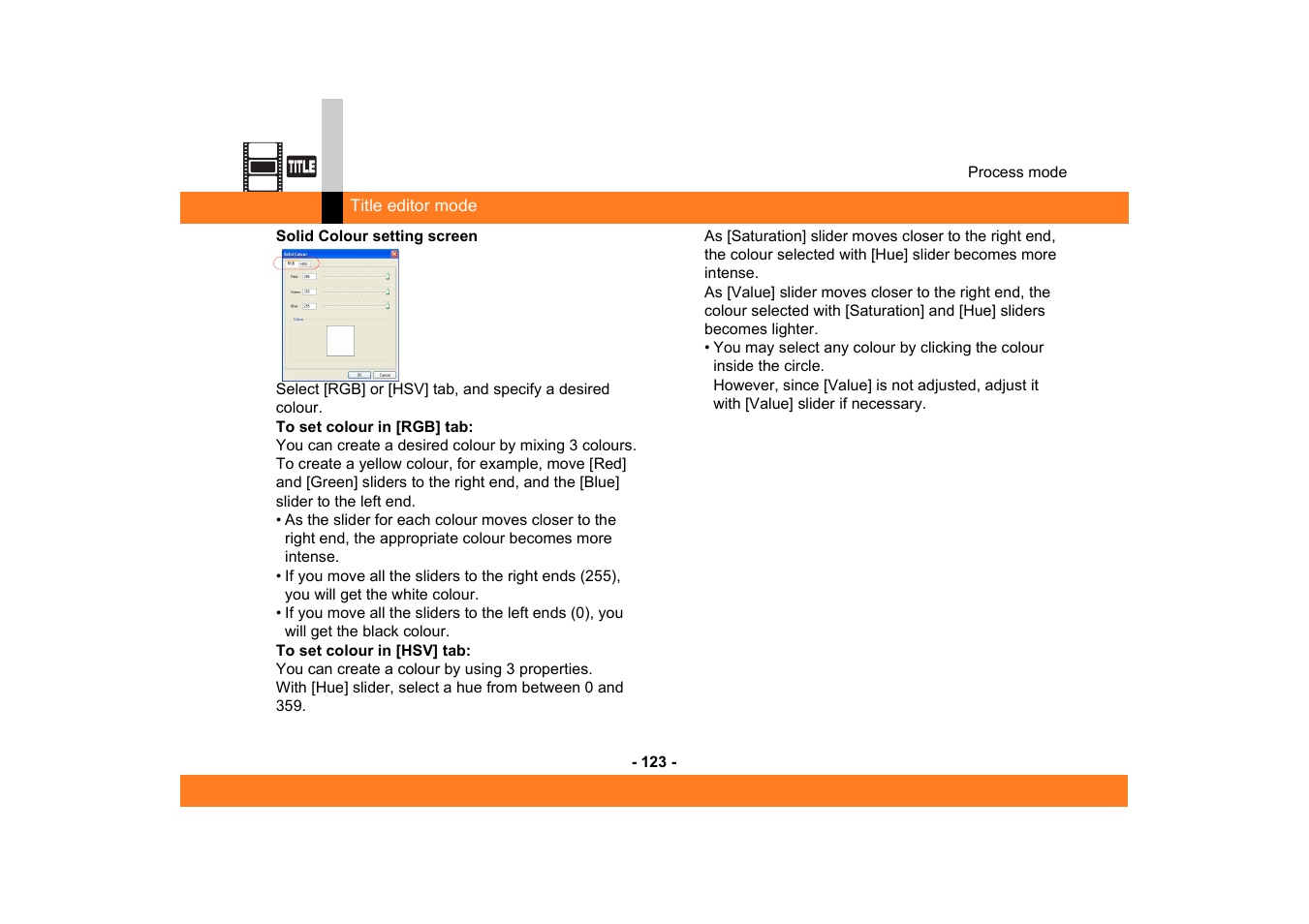 R to “solid, Colour setting screen | Panasonic -eng User Manual | Page 123 / 249