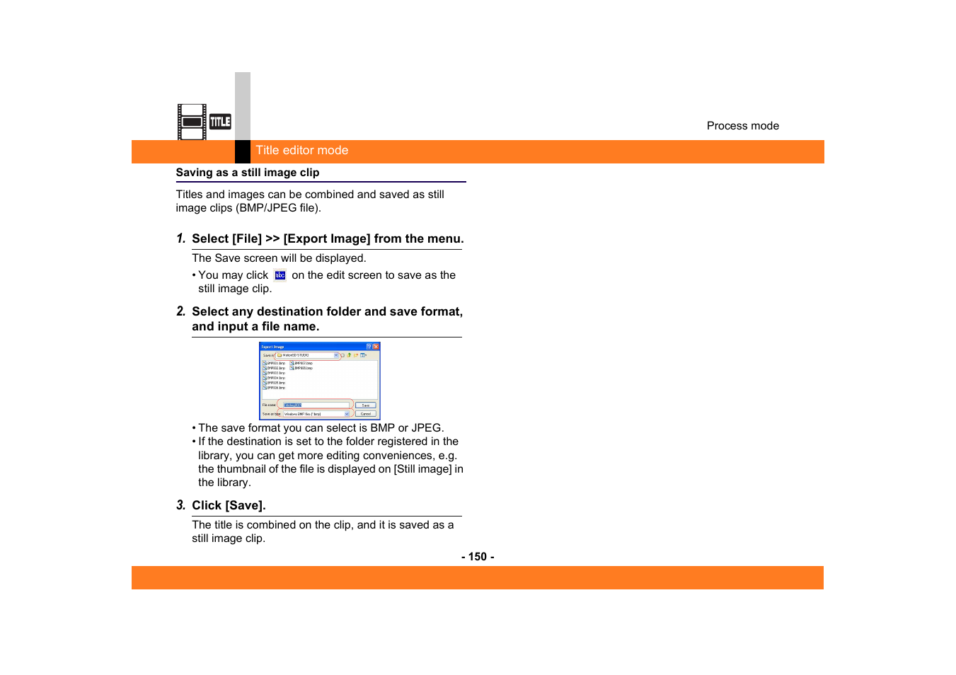 Saving as a still image clip | Panasonic -eng User Manual | Page 150 / 249