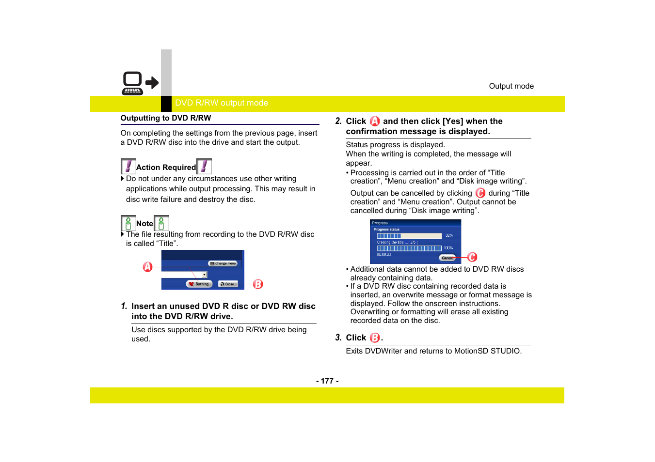 Outputting to dvd r/rw | Panasonic -eng User Manual | Page 177 / 249