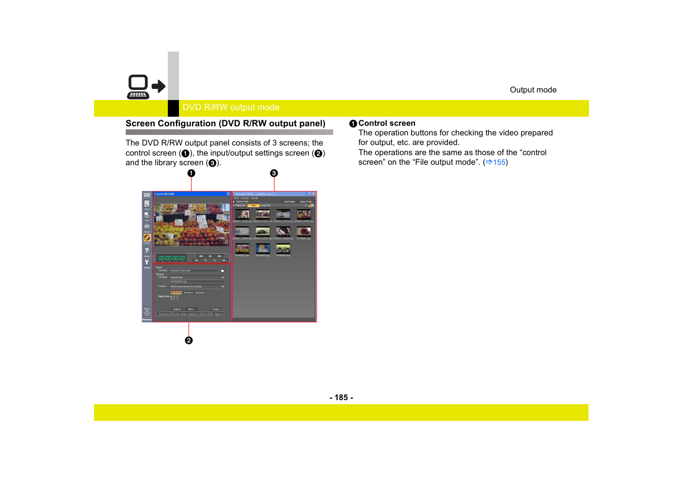 Screen configuration (dvd r/rw output panel) | Panasonic -eng User Manual | Page 185 / 249