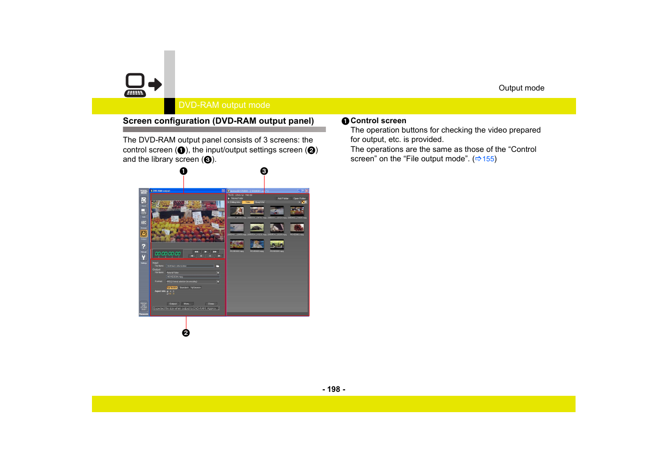 Screen configuration (dvd-ram output panel) | Panasonic -eng User Manual | Page 198 / 249