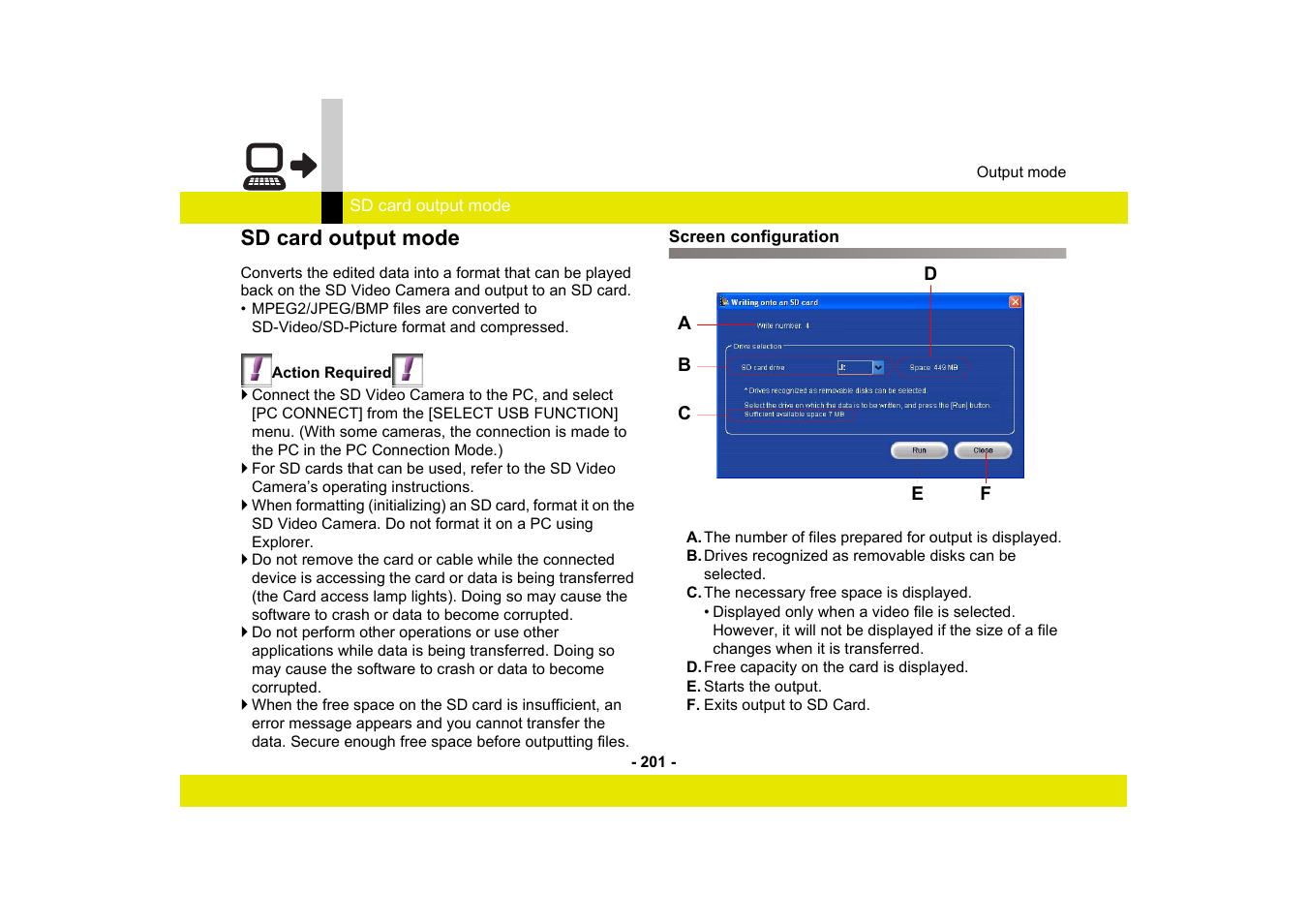 Sd card output mode, Screen configuration | Panasonic -eng User Manual | Page 201 / 249