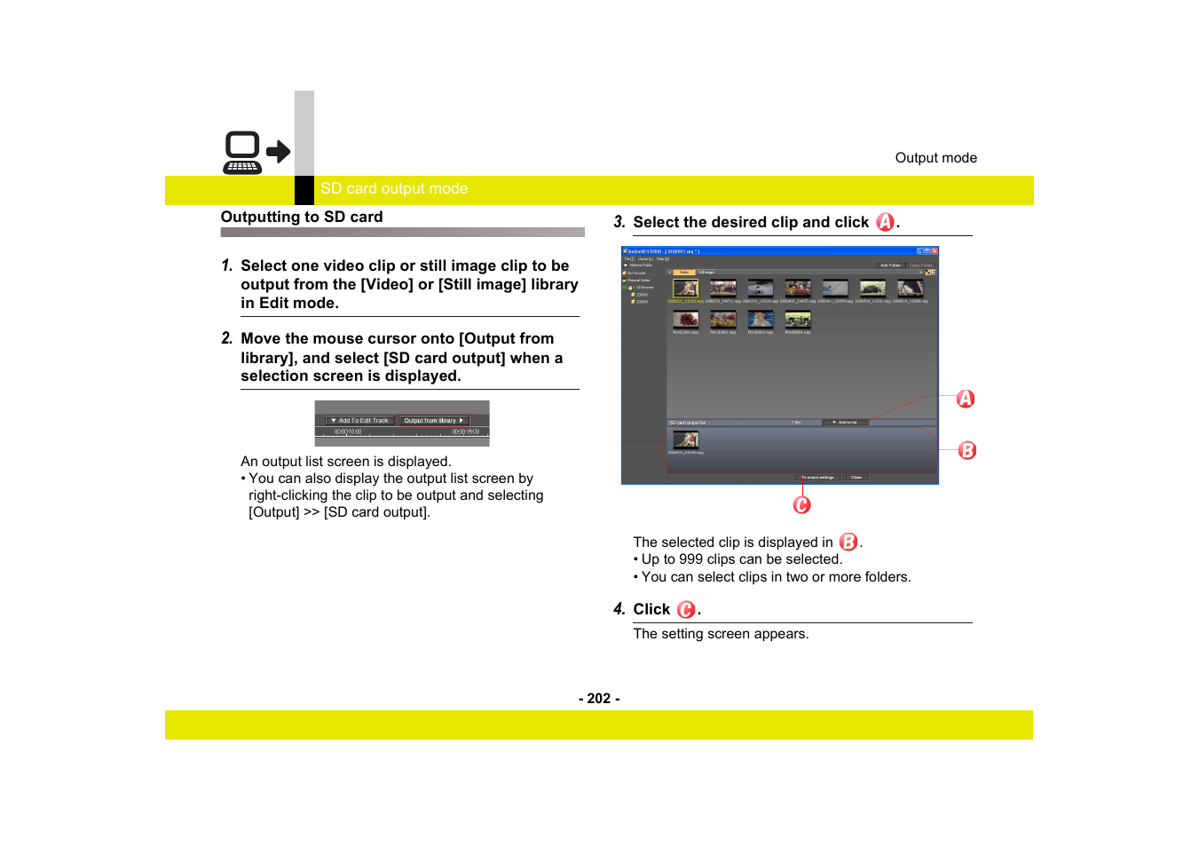 Outputting to sd card | Panasonic -eng User Manual | Page 202 / 249