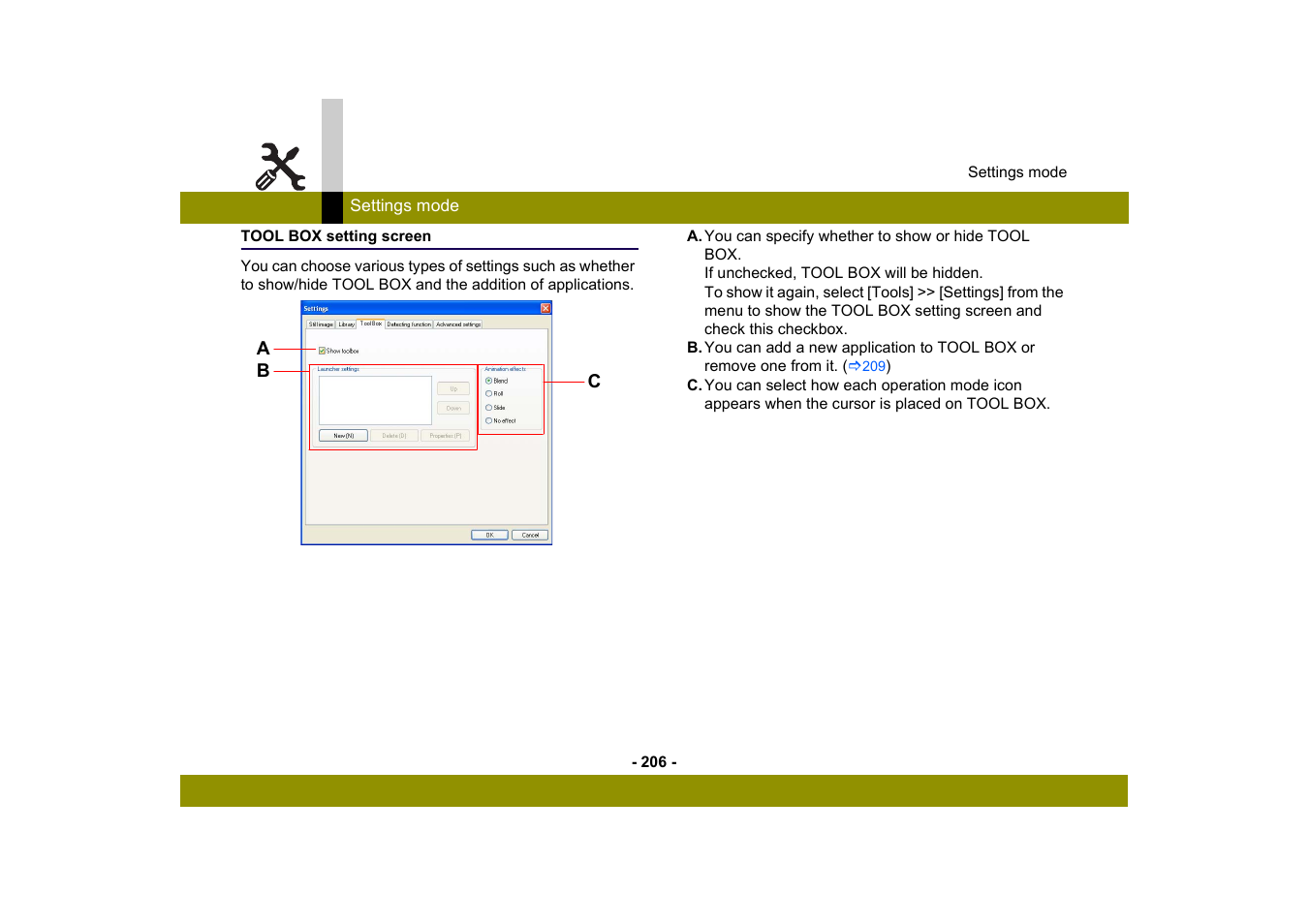 Tool box setting screen | Panasonic -eng User Manual | Page 206 / 249