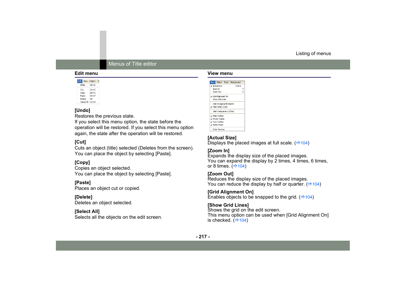 Edit menu, View menu, Edit menu view menu | Panasonic -eng User Manual | Page 217 / 249