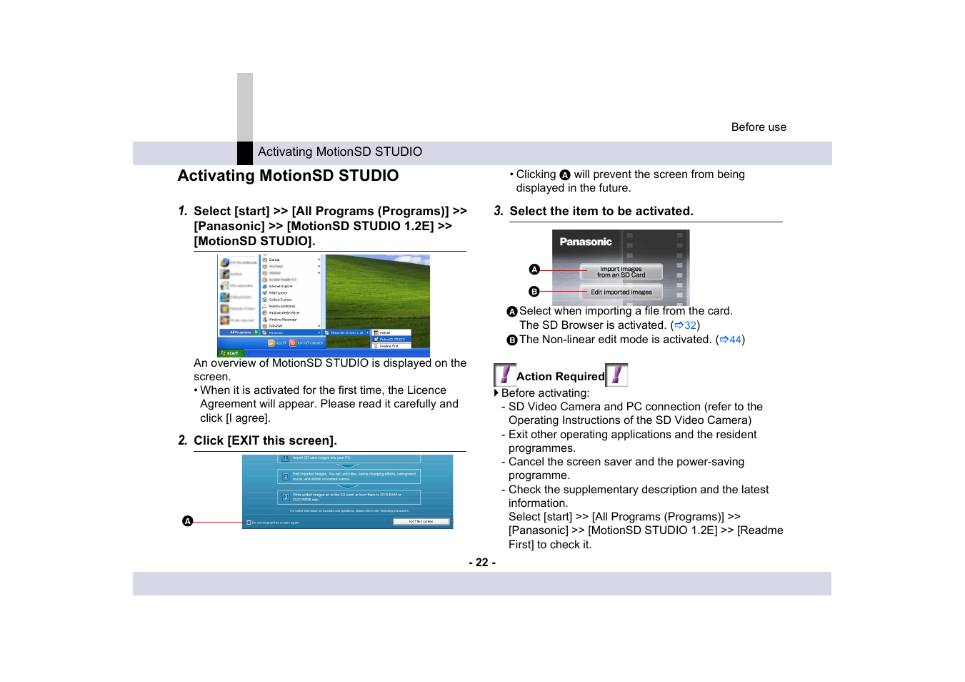 Activating motionsd studio | Panasonic -eng User Manual | Page 22 / 249