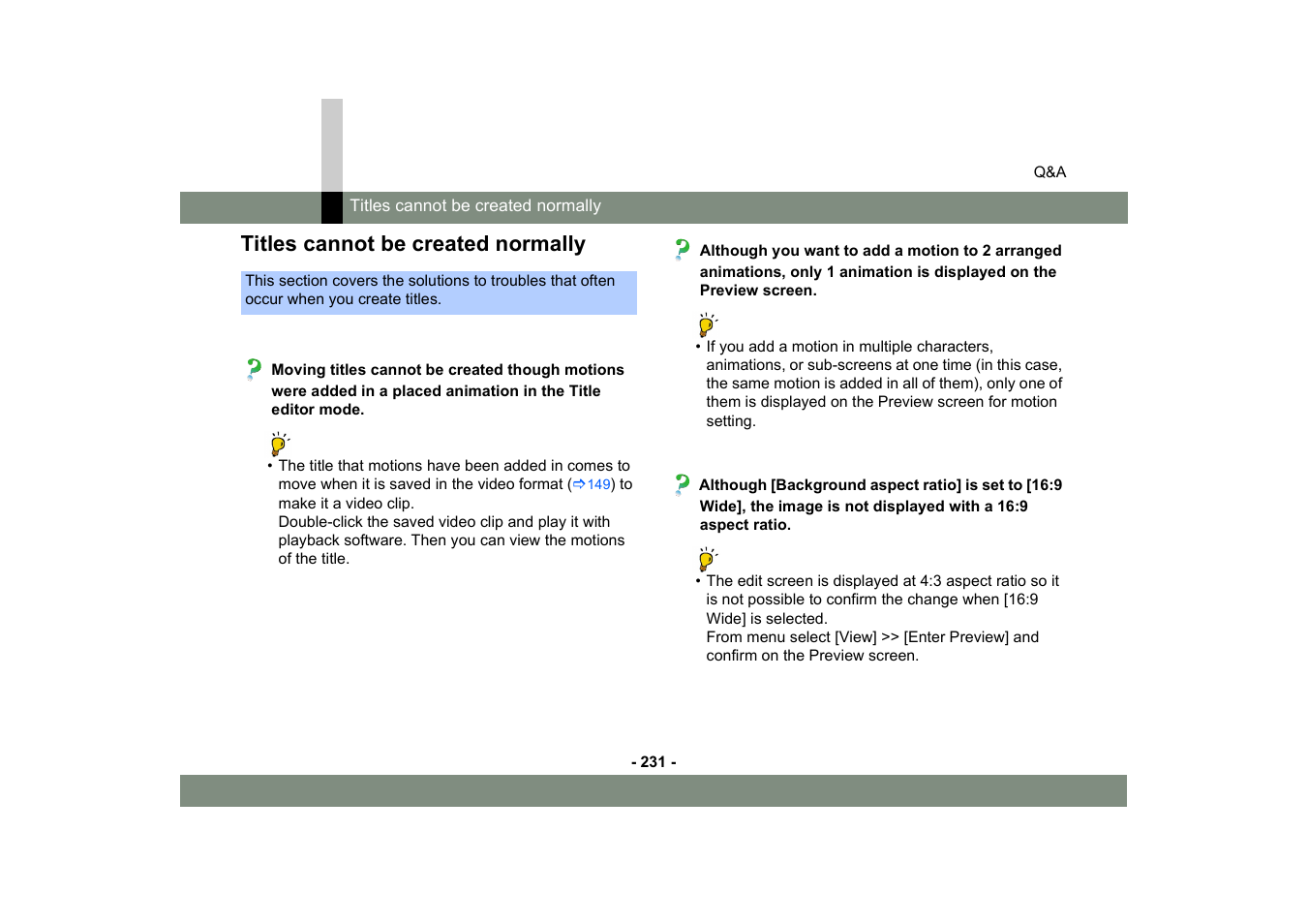 Titles cannot be created normally | Panasonic -eng User Manual | Page 231 / 249