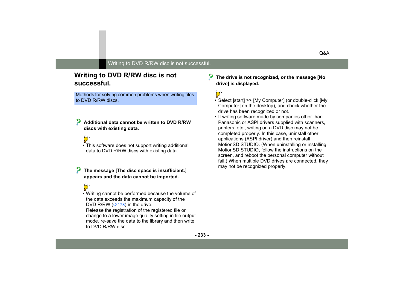 Writing to dvd r/rw disc is not successful | Panasonic -eng User Manual | Page 233 / 249