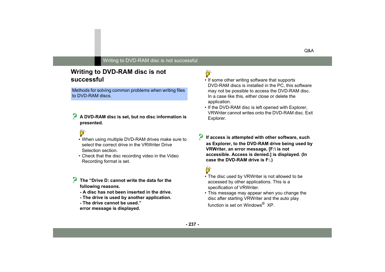 Writing to dvd-ram disc is not successful | Panasonic -eng User Manual | Page 237 / 249