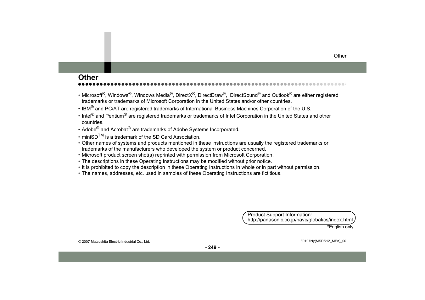 Other | Panasonic -eng User Manual | Page 249 / 249