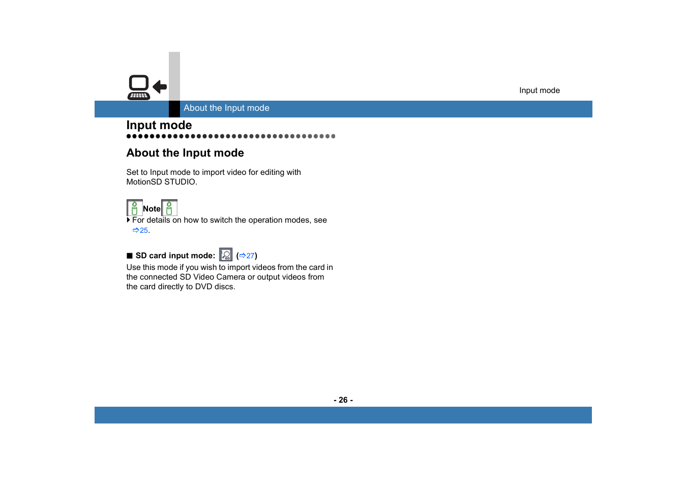 Input mode, About the input mode | Panasonic -eng User Manual | Page 26 / 249