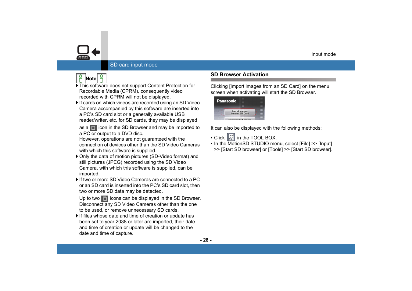 Sd browser activation | Panasonic -eng User Manual | Page 28 / 249